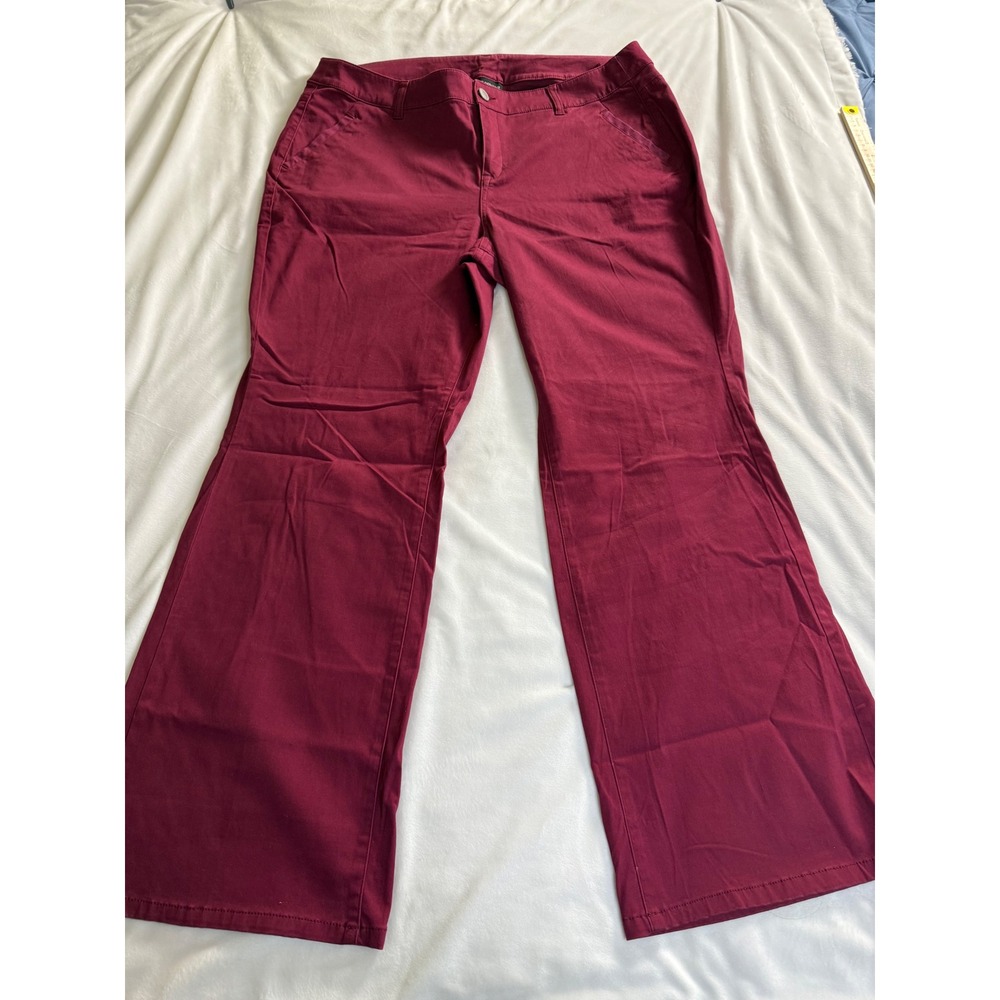 Lane Bryant Burgundy Wide Leg Trousers Size 20 Wine Red Cotton Blend Stretch